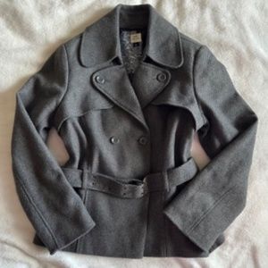 Old Navy Gray Peacoat Double Breasted With Belt Wool Blend Size L